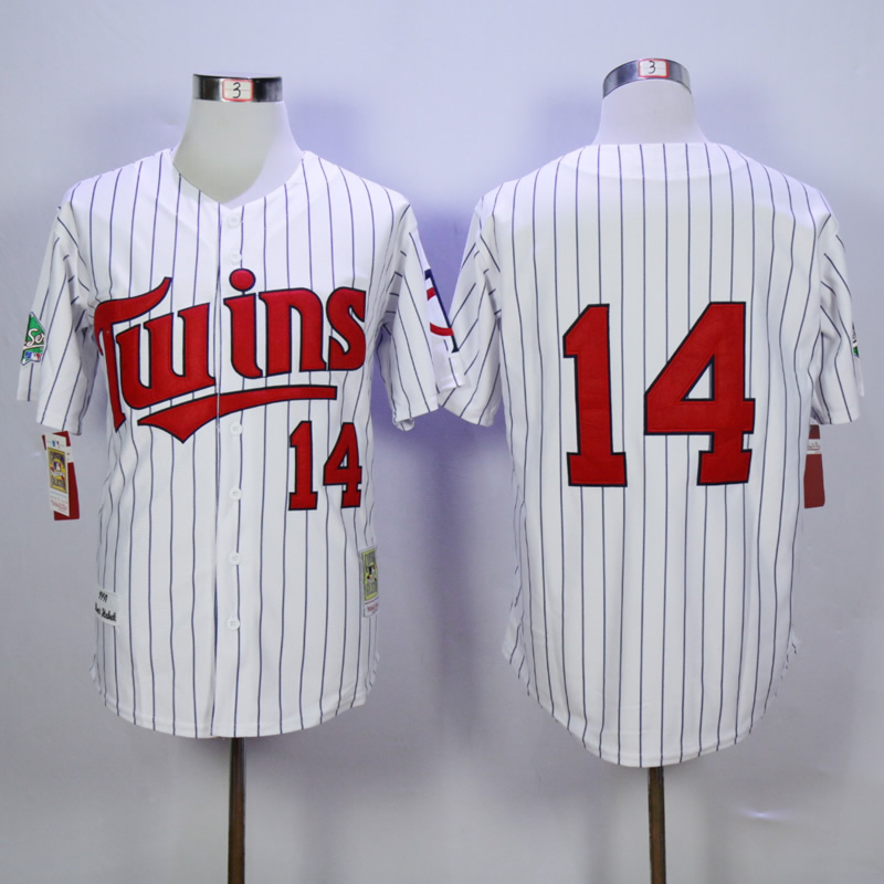 Men Minnesota Twins 14 Hrbek White Throwback 1991 MLB Jerseys